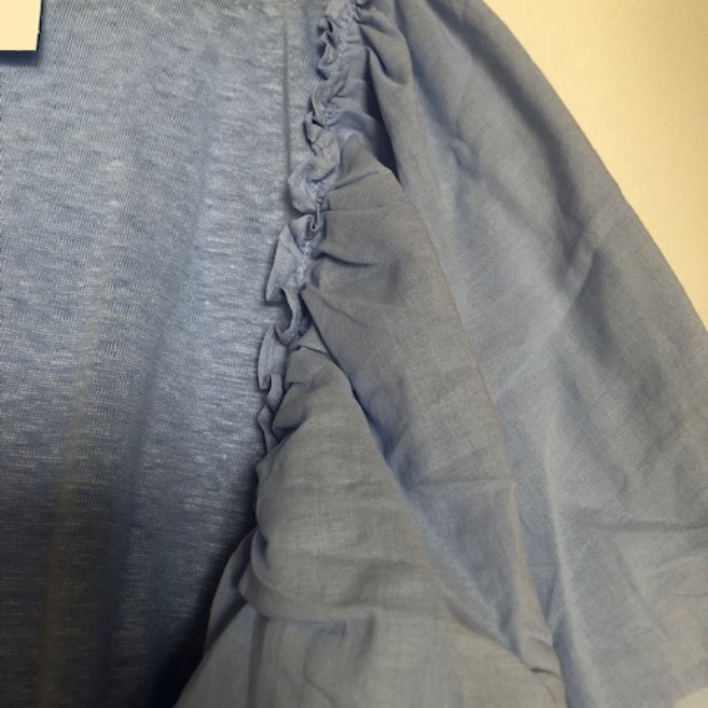 LOFT Light Blue Short Sleeve Ruffle Tee - Picture 2 of 4